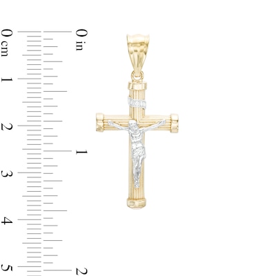 Small Ribbed Crucifix Necklace Charm in 10K Two-Tone Gold