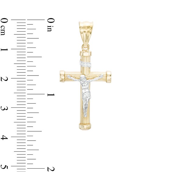 Small Ribbed Crucifix Necklace Charm in 10K Two-Tone Gold