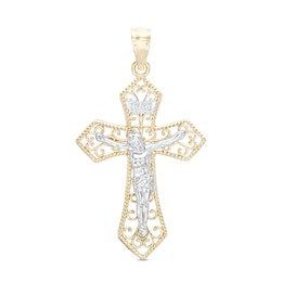 Filigree Crucifix Necklace Charm in 10K Two-Tone Gold