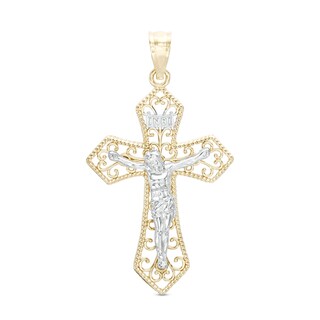 Filigree Crucifix Necklace Charm in 10K Two-Tone Gold