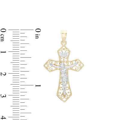 Filigree Crucifix Necklace Charm in 10K Two-Tone Gold