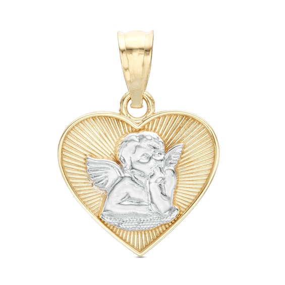 Guardian Angel Heart Two-Toned Necklace Charm in 10K Gold