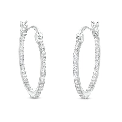 Cubic Zirconia 18.5mm Round Hinged Hoop Earrings in Solid Sterling Silver 
