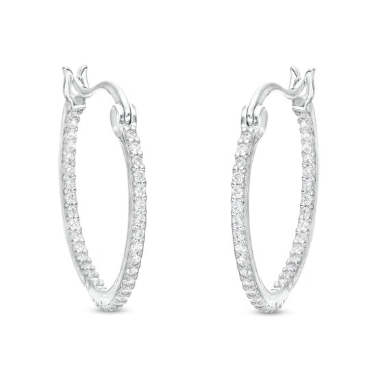 Cubic Zirconia 18.5mm Round Hinged Hoop Earrings in Solid Sterling Silver 