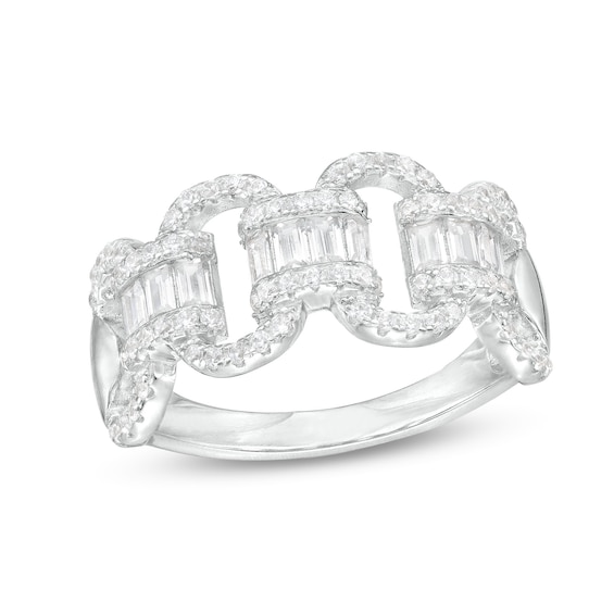 Cubic Zirconia Pavé Oval Link Ring in Solid Sterling Silver - Size 7