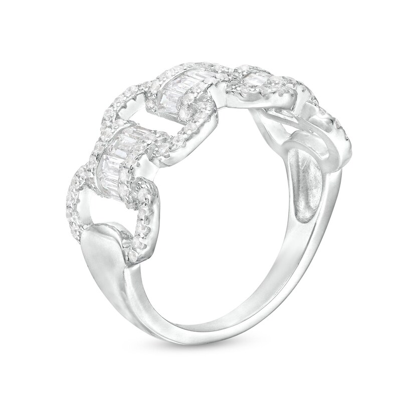 Main Image 2 of Cubic Zirconia Pavé Oval Link Ring in Solid Sterling Silver - Size 7
