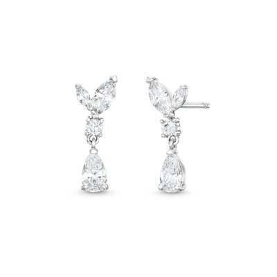 Cubic Zirconia Cluster Dangle Earrings in Semi-Solid Sterling Silver