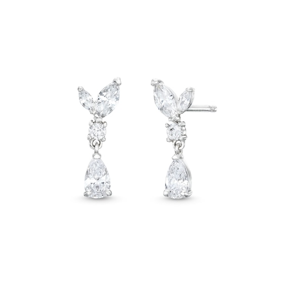 Cubic Zirconia Cluster Dangle Earrings in Semi-Solid Sterling Silver