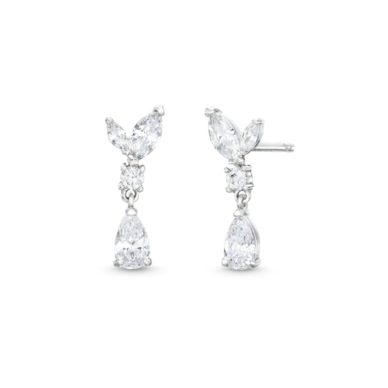 Cubic Zirconia Cluster Dangle Earrings in Semi-Solid Sterling Silver