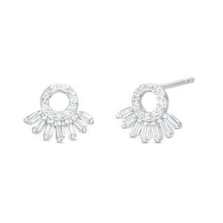 Cubic Zirconia Seven Stone Circle Stud in Semi-Solid Sterling Silver