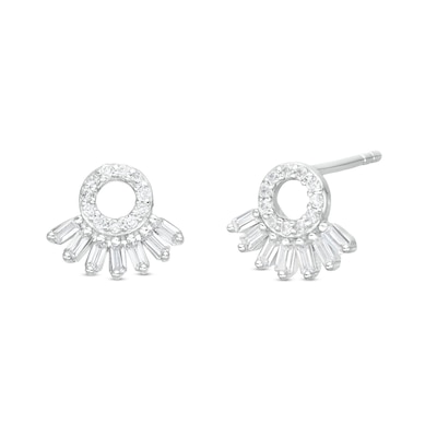Cubic Zirconia Seven Stone Circle Stud in Semi-Solid Sterling Silver