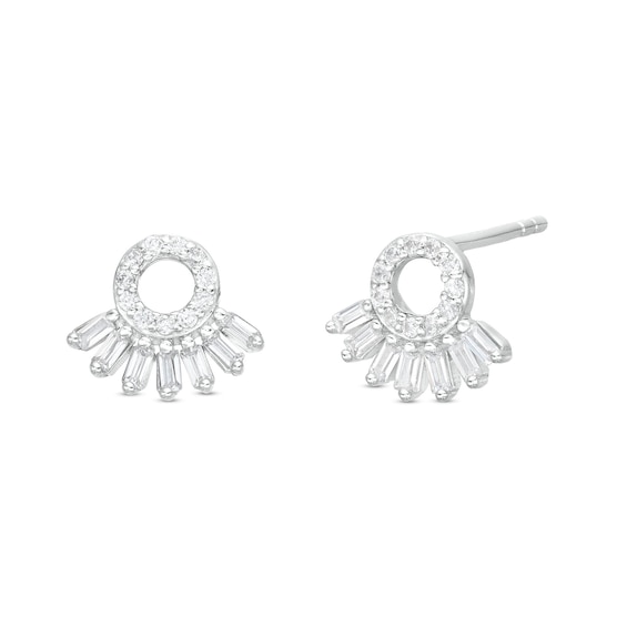 Cubic Zirconia Seven Stone Circle Stud in Semi-Solid Sterling Silver