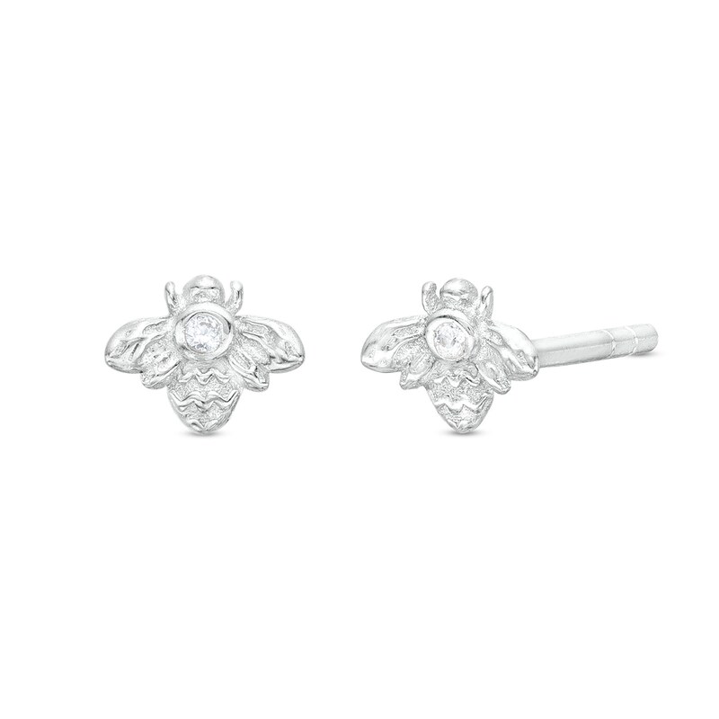 Cubic Zirconia Bee Stud Earrings in Solid Sterling Silver