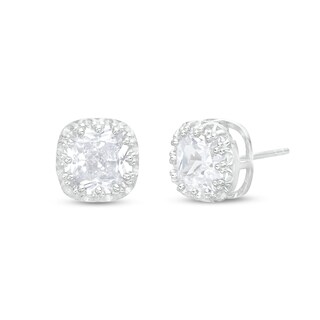 Solid Sterling Silver CZ Crown Setting Square Studs - XL Posts