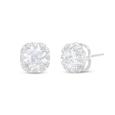 Solid Sterling Silver CZ Crown Setting Square Studs - XL Posts
