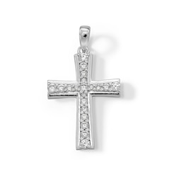 Cubic Zirconia Cross Necklace Charm in Sterling Silver