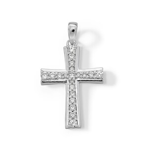 Cubic Zirconia Cross Necklace Charm in Sterling Silver