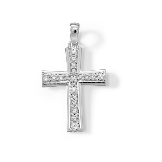 Cubic Zirconia Cross Necklace Charm in Sterling Silver