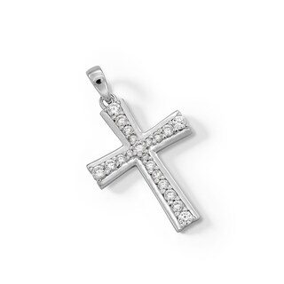 Cubic Zirconia Cross Necklace Charm in Sterling Silver