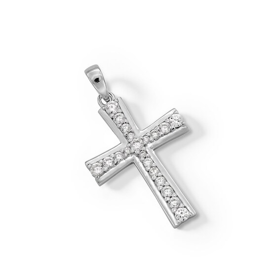 Cubic Zirconia Cross Necklace Charm in Sterling Silver