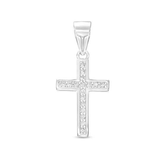 Cubic Zirconia Small Cross Necklace Charm in Sterling Silver
