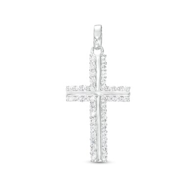 Sterling Silver CZ Frame Cross Necklace Charm