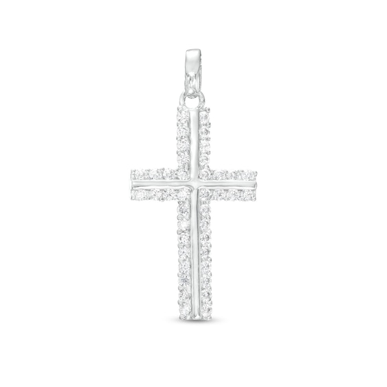 Cubic Zirconia Frame Cross Necklace Charm in Sterling Silver