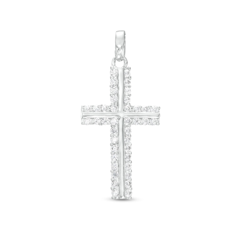 Sterling Silver CZ Frame Cross Necklace Charm