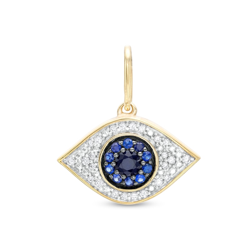 14K Gold Plated 1/10 CT. T.W. Diamond and Lab-Created Blue Sapphire Eye Necklace Charm