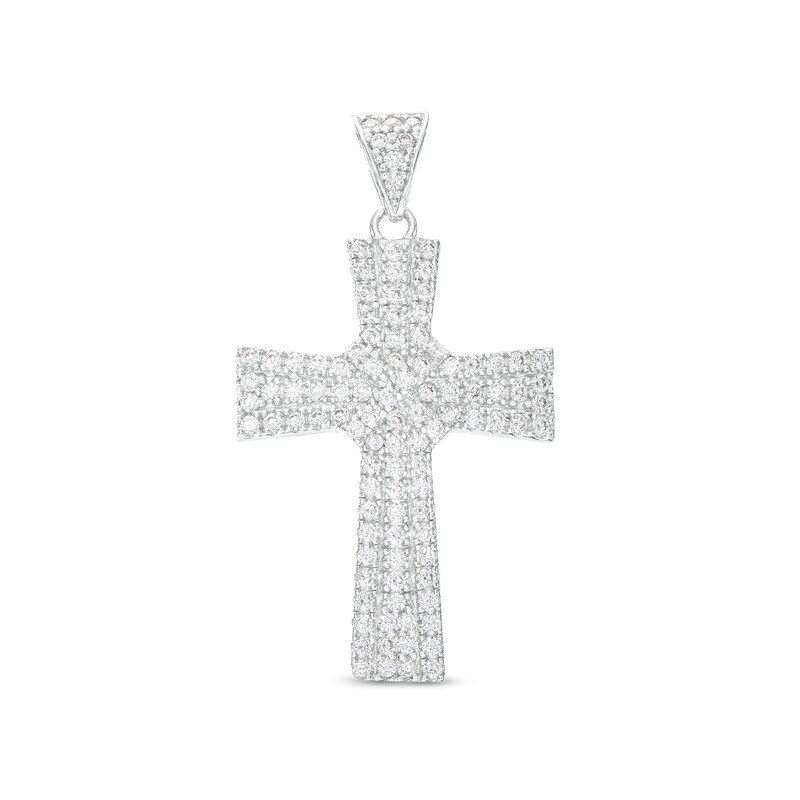Cubic Zirconia Rope X Cross Necklace Charm in Sterling Silver