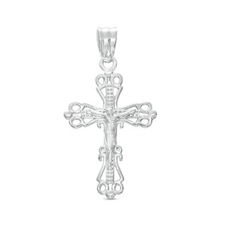 Sterling Silver Small Lattice Crucifix Necklace Charm