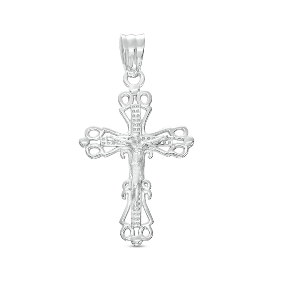 Small Lattice Crucifix Necklace Charm in Sterling Silver