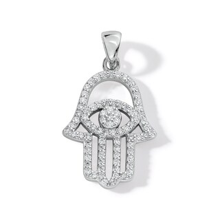 Solid Sterling Silver CZ Medium Hamsa Necklace Charm