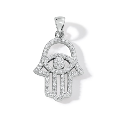 Solid Sterling Silver CZ Medium Hamsa Necklace Charm