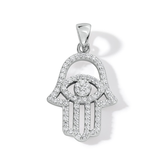 Cubic Zirconia Medium Hamsa Necklace Charm in Sterling Silver