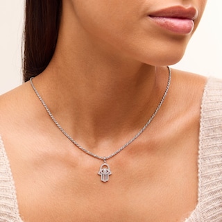 Solid Sterling Silver CZ Medium Hamsa Necklace Charm