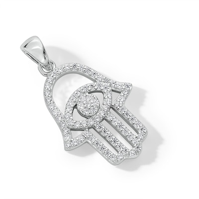 Solid Sterling Silver CZ Medium Hamsa Necklace Charm