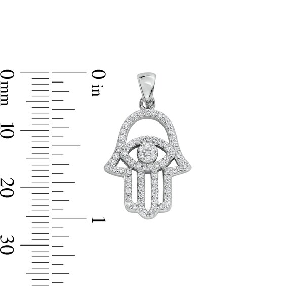 Solid Sterling Silver CZ Medium Hamsa Necklace Charm