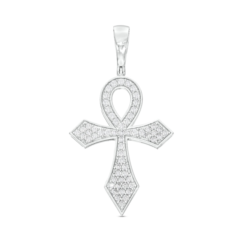 Cubic Zirconia Pavé Ankh Necklace Charm in Sterling Silver