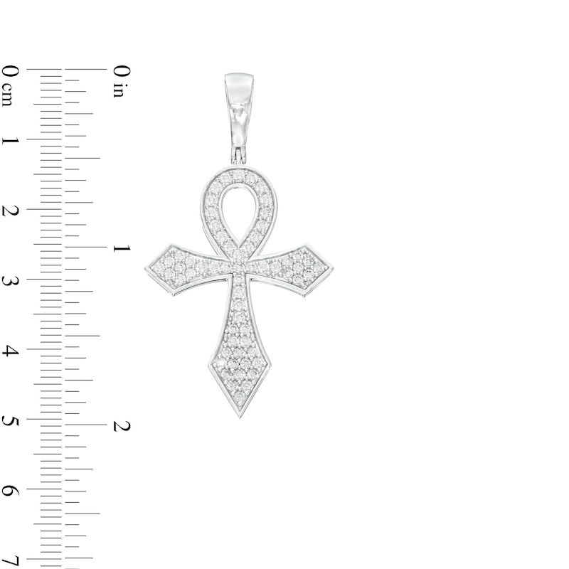 Cubic Zirconia Pavé Ankh Necklace Charm in Sterling Silver