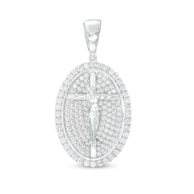 Sterling Silver CZ Oval Crucifix Necklace Charm