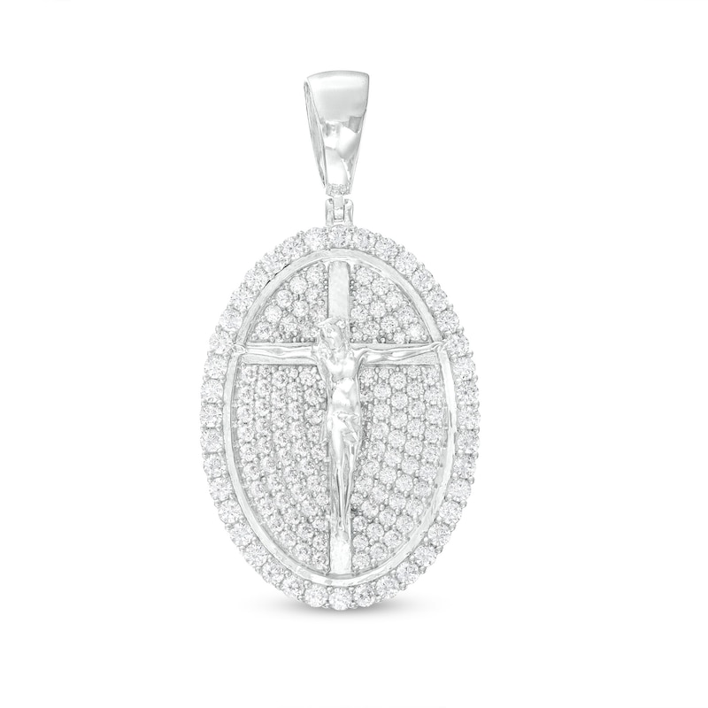 Sterling Silver CZ Oval Crucifix Necklace Charm