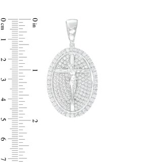 Sterling Silver CZ Oval Crucifix Necklace Charm