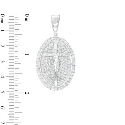 Sterling Silver CZ Oval Crucifix Necklace Charm