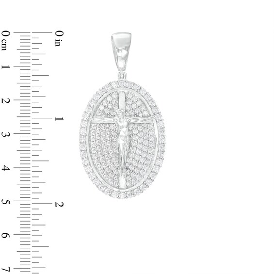 Sterling Silver CZ Oval Crucifix Necklace Charm