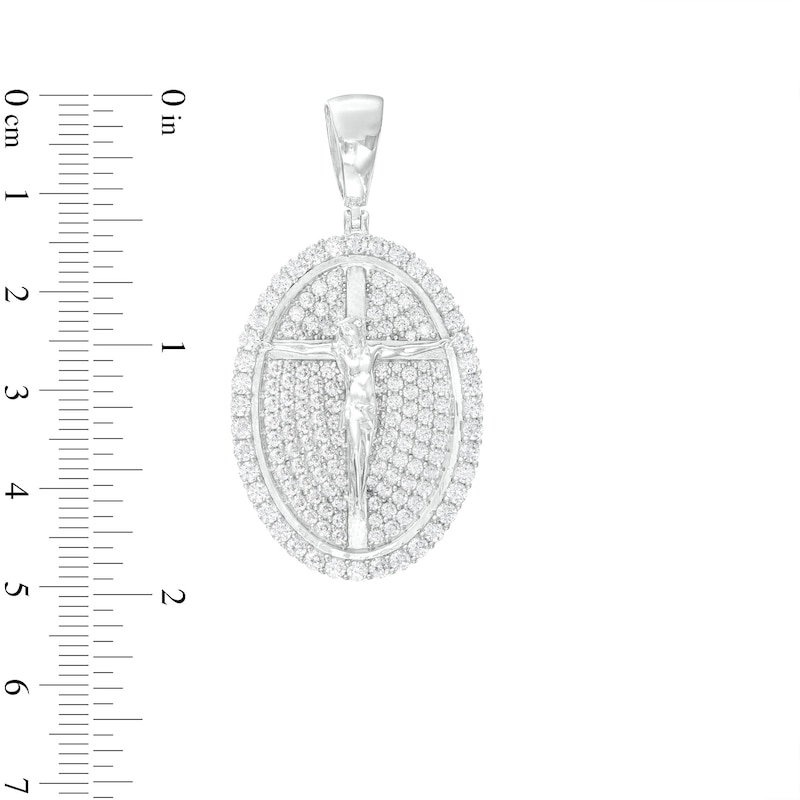 Sterling Silver CZ Oval Crucifix Necklace Charm