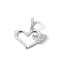 Cubic Zirconia Big and Little Heart&nbsp;Charm in Sterling Silver