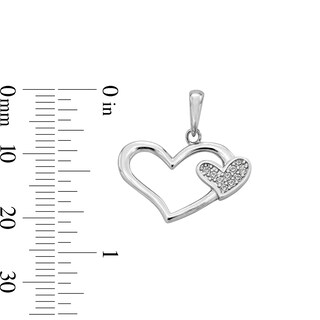 Cubic Zirconia Big and Little Heart Necklace Charm in Sterling Silver