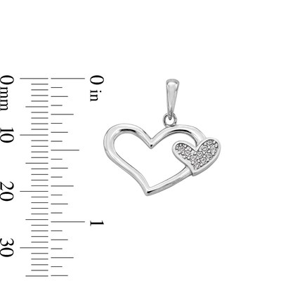 Cubic Zirconia Big and Little Heart Necklace Charm in Sterling Silver