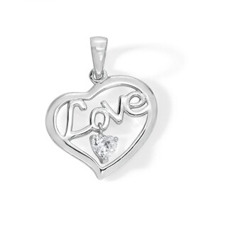 Cubic Zirconia Love Heart Necklace Charm in Sterling Silver